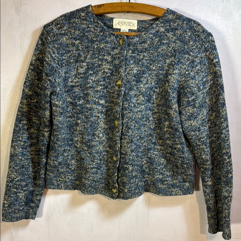 Casual Corner Blue Cardigan Sweater with Chunky Knit